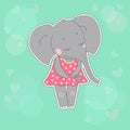 Elephant girl with closed eyes having flower in her hand