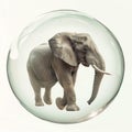 An elephant, inside a floating bubble