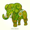 Elephant green ornament ethnic vector illustration