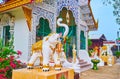 The elephant guards in front of the shrine of Wat Sangkharam Temple, Lamphun, Thailand