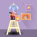 Elephant hangs paintings. children s illustration