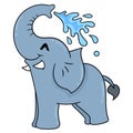 Elephant is happy bathing squirting water from trunk, doodle icon image kawaii