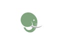 Elephant head with big hose and ivory horns for logo