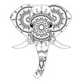 Elephant head coloring book illustration. Antistress coloring for adults. Royalty Free Stock Photo