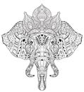 Elephant head doodle on white vector sketch.