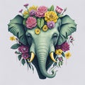 Elephant head with flowers and leaves
