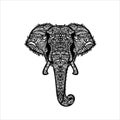 elephant head with stylized pattern of leaves and fronds. vector