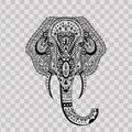 Elephant head zentangle stylized on transparent background. Hand drawn pattern with elephant logo. Used for design of a Royalty Free Stock Photo