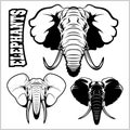 Elephant heads - vector set. Black and white - Isolated on white. Royalty Free Stock Photo