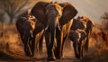 Elephant herd walking in African savannah at sunset generated by AI Royalty Free Stock Photo