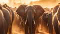 Elephant herd walking in African wildlife reserve generated by AI Royalty Free Stock Photo