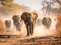 Ai Generated illustration Wildlife Concept of Elephant herd walking towards camera in Savuti in Botswana Royalty Free Stock Photo