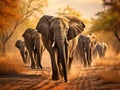 Ai Generated illustration Wildlife Concept of Elephant herd walking towards camera in Savuti in Botswana Royalty Free Stock Photo