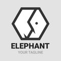 Elephant hexagon shape logo, icon, symbol or emblem template. Abstract linear style design vector. Animal Logotype concept. Black Royalty Free Stock Photo