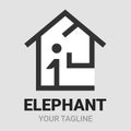 Elephant home, house or real estate shape logo, icon, symbol or emblem template. Abstract linear style design vector. Animal Royalty Free Stock Photo