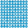 100 elephant icons set blue