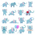 Elephant icons set, cartoon style