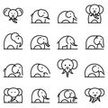 Elephant icons set, outline style