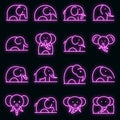 Elephant icons set vector neon