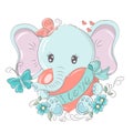 Elephant illustration isolated on white background, cute animal in cartoon style. Vector animal for prints for baby Royalty Free Stock Photo