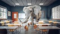 elephant inside a modern school classroom Royalty Free Stock Photo