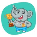 Elephant in Jeans Pants Holding Cup