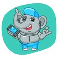 Elephant in Jeans Pants Holding Phone and Listening Music
