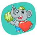 Elephant in Jeans Pants Holding Watermelon and Heart
