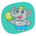 Elephant in Jeans Pants Holding Watermelon