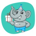 Elephant in Jeans Pants Holds Gift