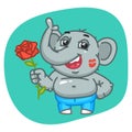 Elephant in Jeans Pants Holds Rose