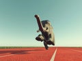 Elephant jogging on running track .