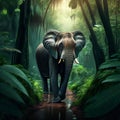Elephant in the jungle. Panorama of an elephant in the jungle. AI Generated