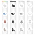 An elephant, a large land animal, a whale, a donkey, a night owl. Animals set collection icons in cartoon black Royalty Free Stock Photo