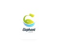 Elephant Leaf Logo. Elephant Logo with Leaf Proboscis, Swimming in the Pool