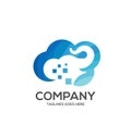 Elephant logo with blue cloud symbol Royalty Free Stock Photo