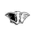 Elephant With Long Tusks Head Front Mascot Retro Black and White