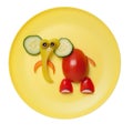 Elephant made of fresh fruits on yellow plate