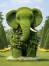 An elephant made out of plants in a garden, AI