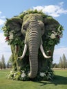 An elephant made of plants and flowers, AI