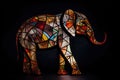 An elephant made of stained glas on a dark background created with generative AI technology