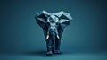 An elephant made from triangles, AI. Paper crafted origami