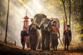 Elephant mahout portrait. Wild elephant ritual ceremony of Surin people. The Kuy Kui People of Thailand. The mahout and the