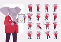 Elephant man, elegant mister, animal head human character set