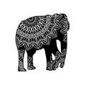 Elephant mandala monochrome black color. Vector illustration. Indian style. Royalty Free Stock Photo