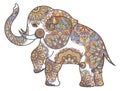 Elephant with mandala ornament. Asian zentangle coloring book animal