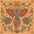 Elephant mandala retro. Vector illustration