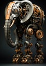 An elephant with a mechanical body and a lot of gears, AI