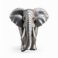 Silver Elephant 3d Model: Eye-catching Metal Texture On White Background