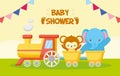 elephant and monkey train toy baby shower card